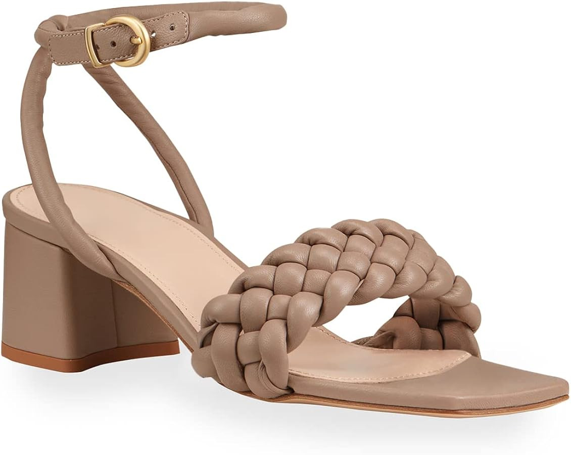 Rilista Women's Heeled Sandals Braided Square Open Toe Ankle Strap Chunky Heels | Amazon (US)