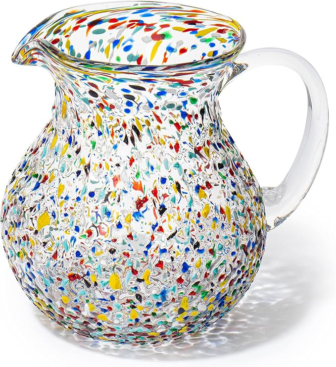 Hand Blown Mexican Glass Pitcher – Confetti Rock Design 84 Ounces - Colorful Beverage Pitcher f... | Amazon (US)