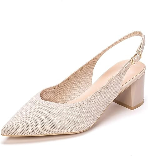 Frank Mully Women's Slingback Heels Pointed Toe Work Pumps Comfortable Chunky Pumps Knitted Close... | Amazon (US)