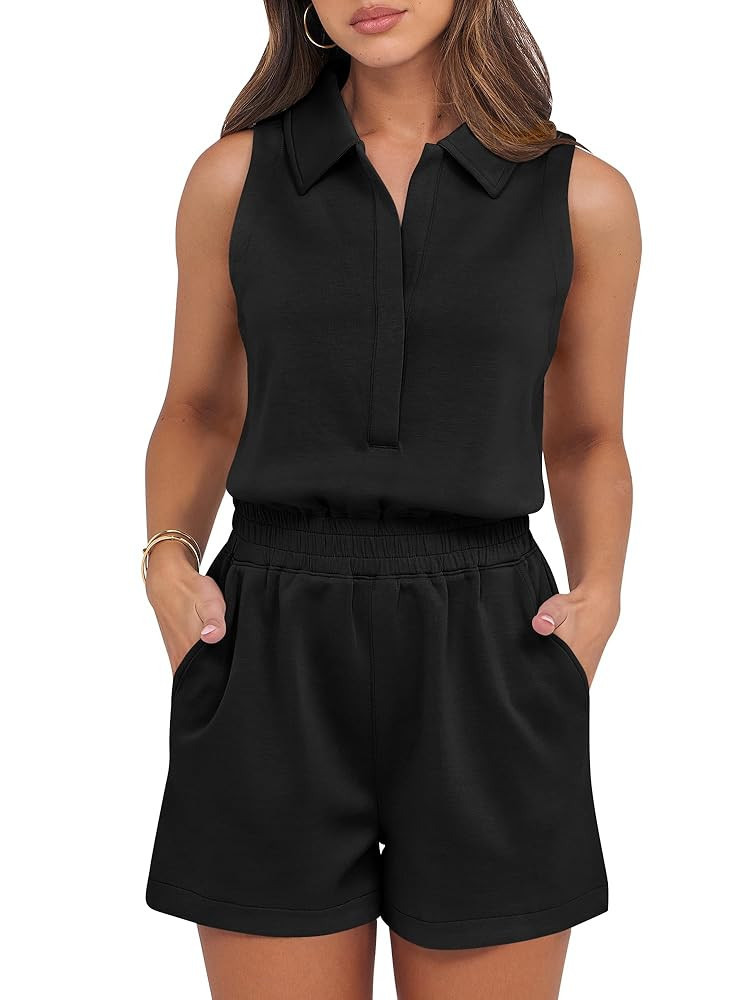 ANRABESS Romper for Womens 2025 Summer Dressy Casual Sleeveless V Neck One Piece Short Jumpsuit L... | Amazon (US)