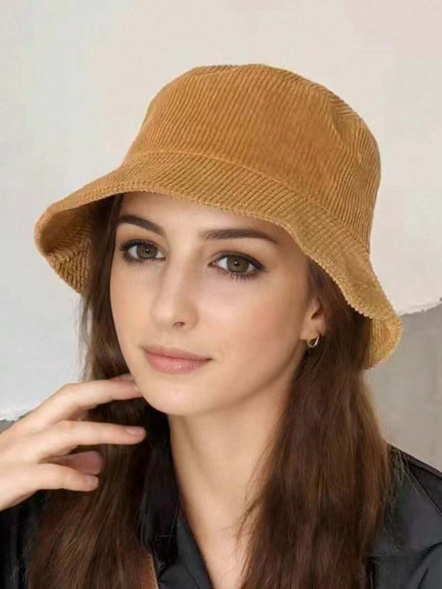 Solid Color Corduroy Bucket Hat For Men And Women Solid Color Reversible Pot Hat Lightweight Casu... | SHEIN