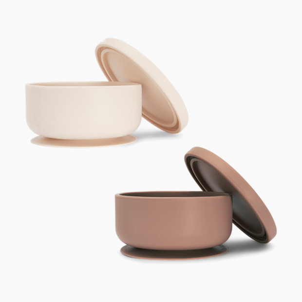 AEIOU Suction Bowl with Lid in Clay/Oat Milk | Babylist