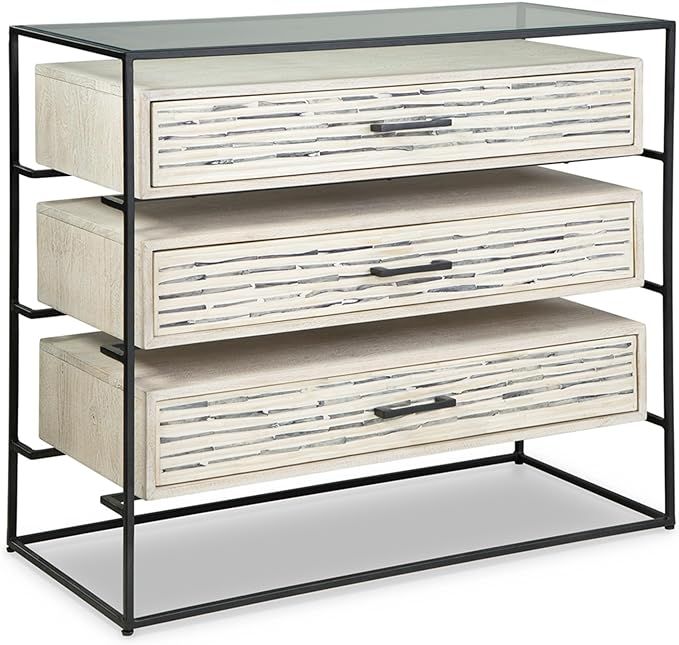 Signature Design by Ashley Crewridge Contemporary Accent Cabinet with 3 Drawers and Glass Top, Be... | Amazon (US)