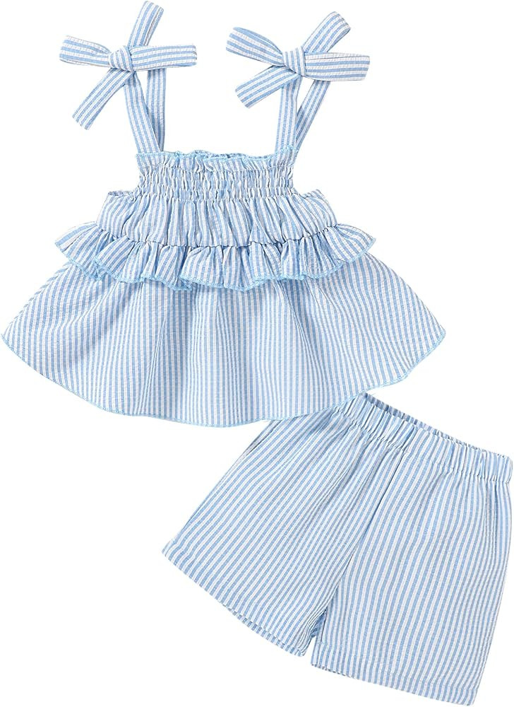 YOUNGER TREE Toddler Baby Girl Clothes Summer Sleeveless Ruffle Top Casual Short Sets 2 Piece Out... | Amazon (US)