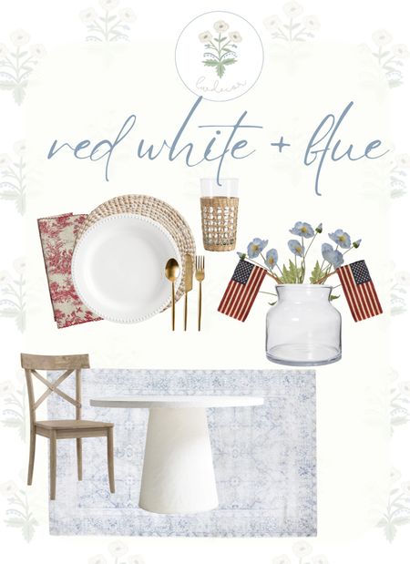 How is it Memorial Weekend already? Sharing this beautiful breakfast nook, but with a little red, white, and blue charm! Easily style your dining room table entertaining friends and family this weekend. ♥️💙🤍
