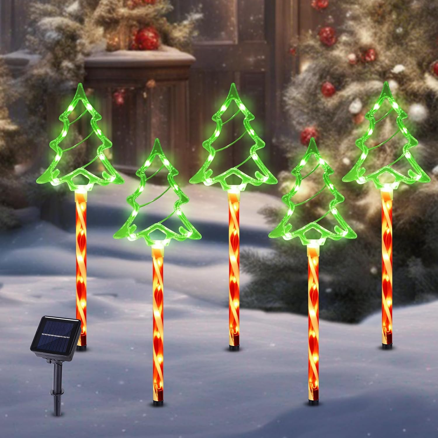 BRIGHTDECK Solar Christmas Tree Pathway Lights Outdoor Decorations, 5 Pack | Amazon (US)