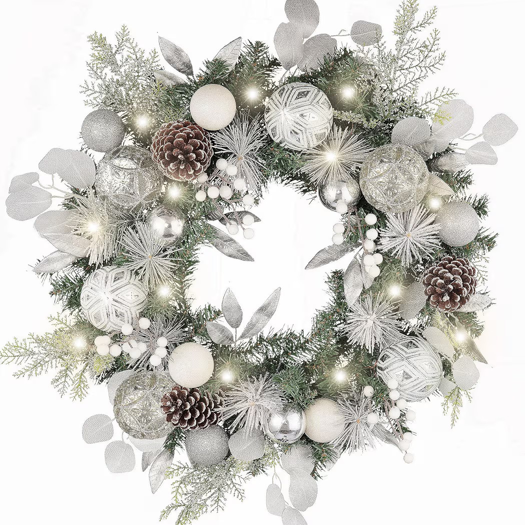 Valery Madelyn 24'' Pre-Lit Christmas Wreath for Front Door with Light, Large Lighted Outdoor Chr... | Amazon (US)