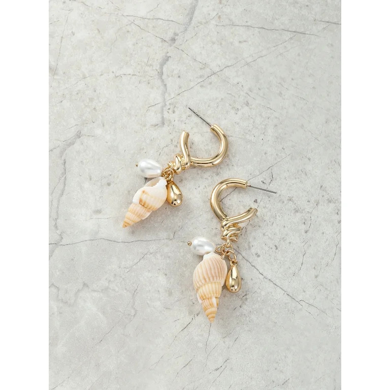 Time and Tru Goldtone Mini Hoop with Shell Charms, 1 Pair - Walmart.com | Walmart (US)