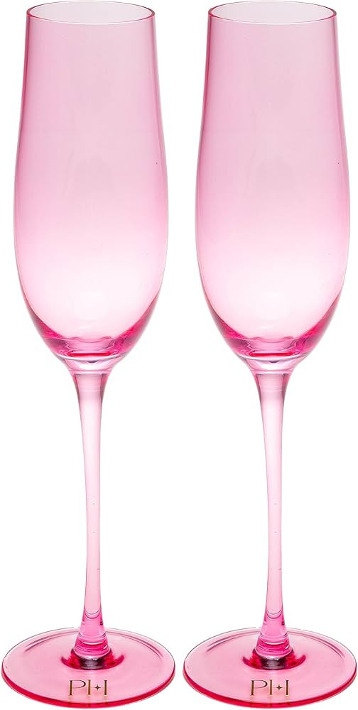 Paris Hilton Champagne Flute Set, Handmade Glass Collection in Paris Signature Pink, Perfect for ... | Amazon (US)