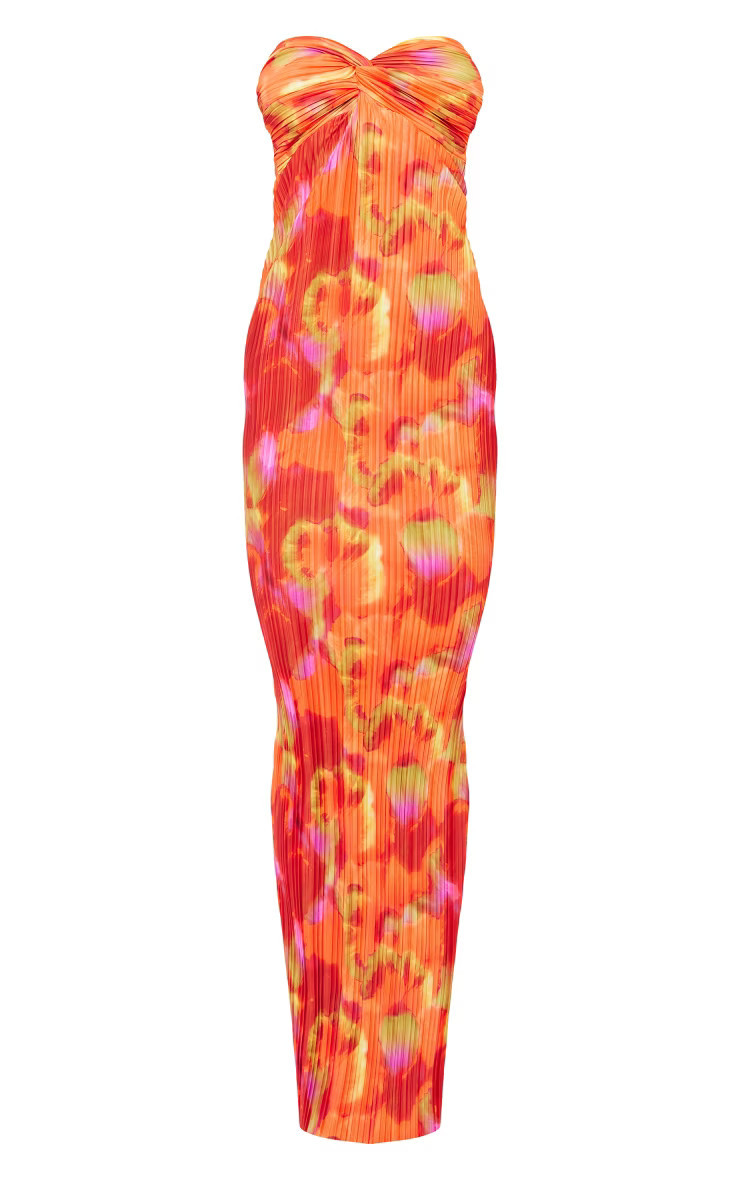 Orange Abstract Print Plisse Knot Bandeau Maxi Dress | Pretty Little Thing (Australia & New Zealand)