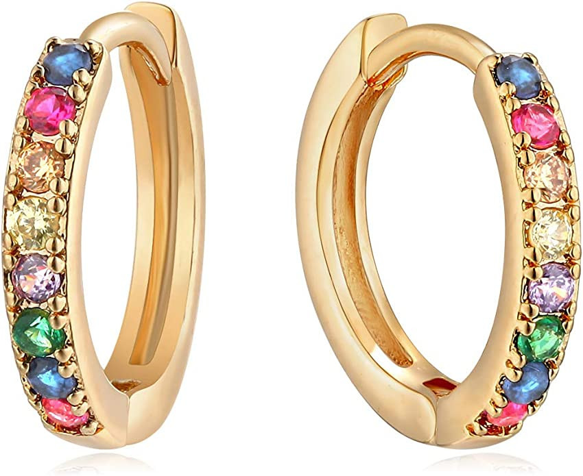 MYEARS Women Gold Huggie Hoop Earrings Bead Ball Spike Star Diamond CZ Sleeper Dangle Drop 14K Go... | Amazon (US)