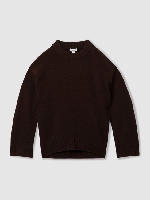 Wool-Cashmere Crew Neck Jumper in Chocolate | Reiss UK