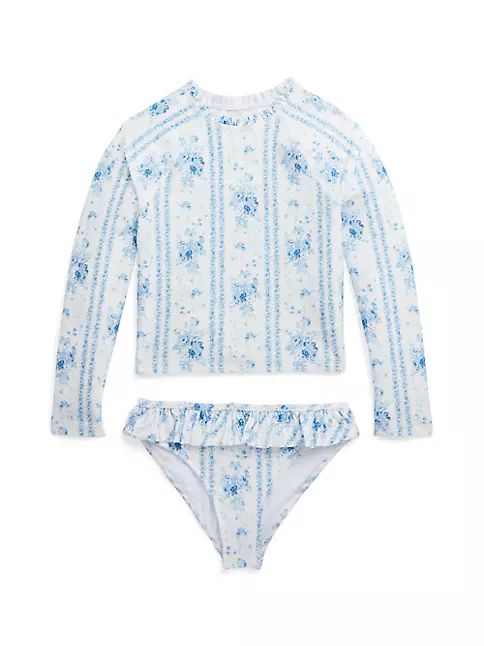 Polo Ralph Lauren Little Girl's &amp; Girl's 2-Piece Floral Ruffle-Trim Long-Sleeve Swimsuit | Saks Fifth Avenue