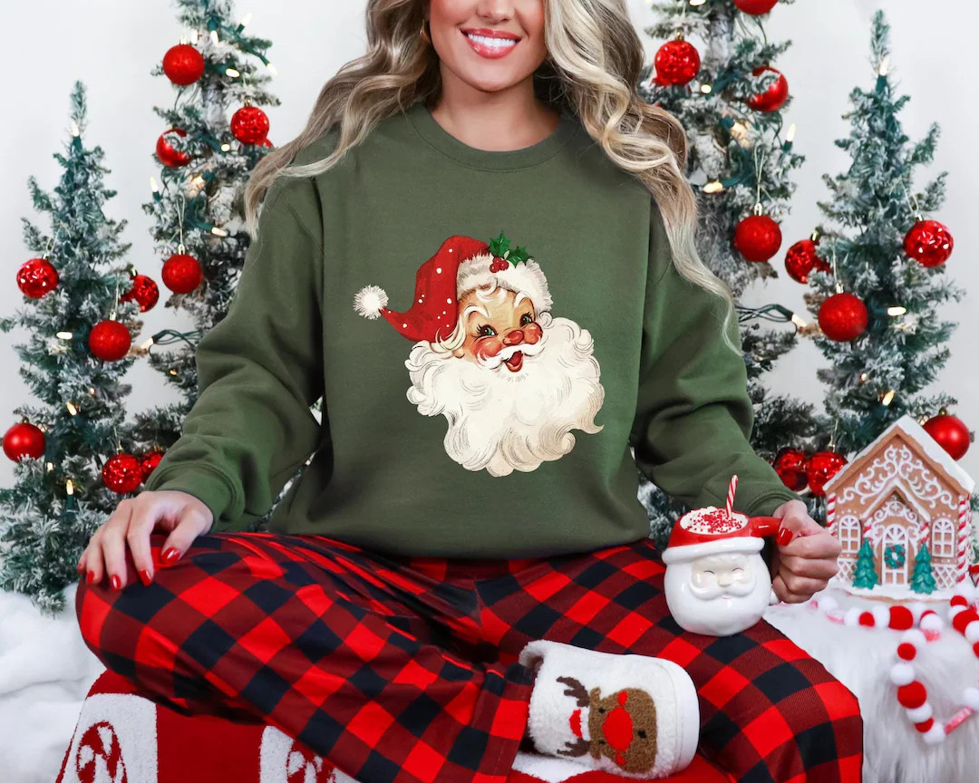 Retro Santa Sweatshirt, Vintage Santa Sweatshirt, Retro Christmas Santa, Holiday Clothing Women, ... | Etsy (US)