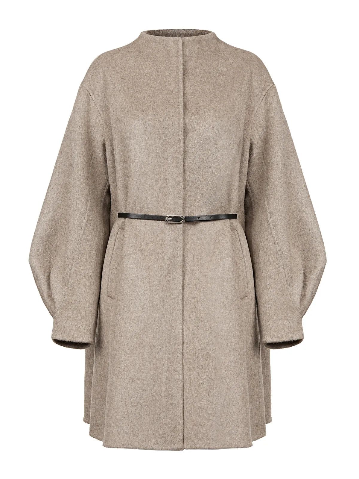 Waist-Tie Bubble Sleeve Wool Coat | SDEER