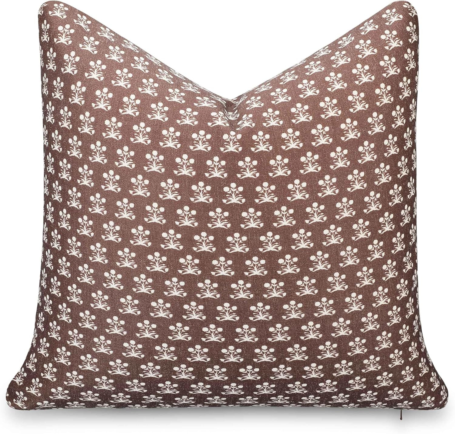 Crumbs Home Modern Farmhouse California Casual Indoor Outdoor Throw Pillow Cover, 22"x22" Water Repellent for Patio, Backyard, Couch, Poolside, Earth Tone Cocoa Brown Block Print Floral | Amazon (US)