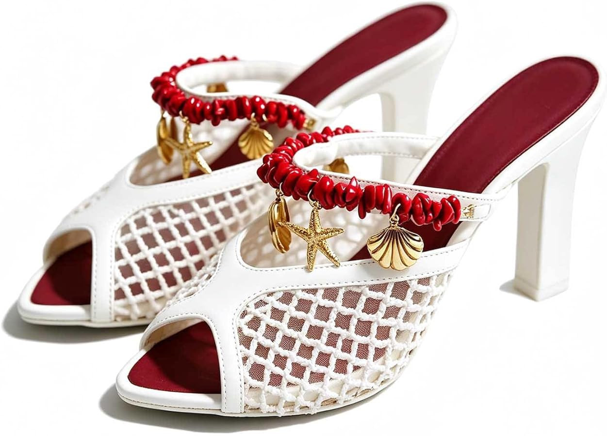 Mesh Chunky High Heels Block Peep Toe Heel Sandals for Women Slip on Slide Sandals Casual Summer ... | Amazon (US)