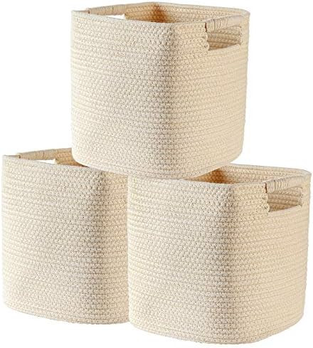 Sunla Cotton Rope Storage Baskets Set of 3 Foldable Storage Baskets, Decorative Storage Woven Bas... | Amazon (US)