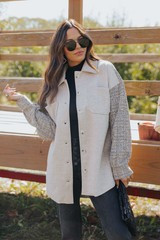 Milan Taupe & Ecru Tweed Contrast Shacket | Magnolia Boutique