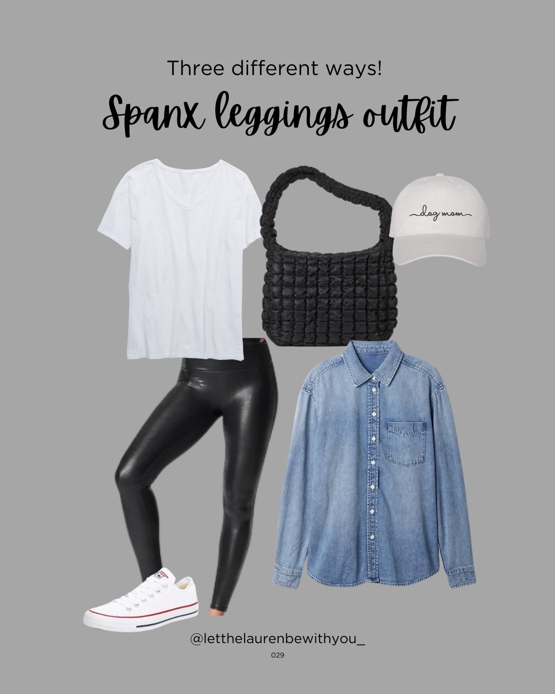 Spanx leggings - on the go
They come in tall!

[target purse/bag, dog mom hat, jean shirt, white tee]

#LTKSpringSale 

#LTKStyleTip #LTKActive
