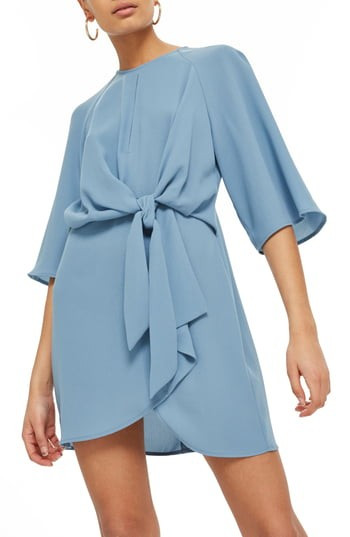 Women's Topshop Tie Front Minidress, Size 2 US (fits like 0) - Blue | Nordstrom