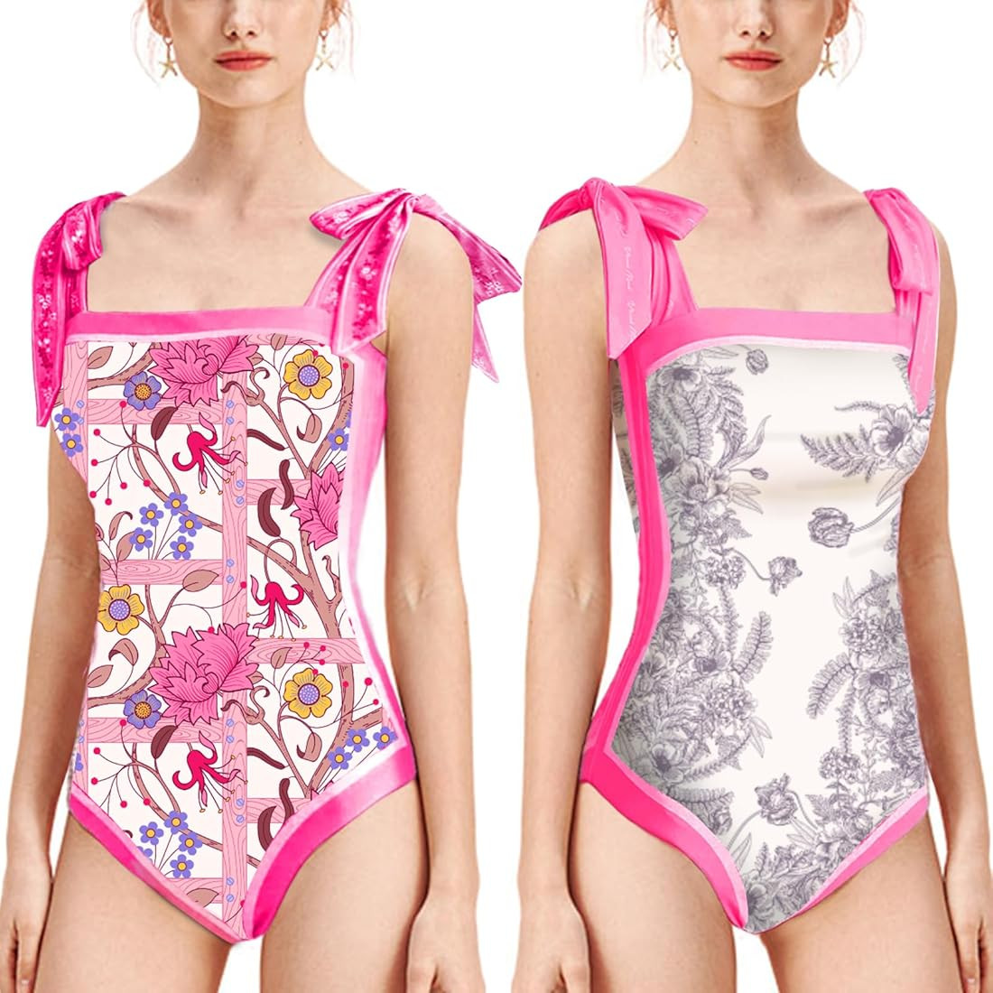 Women Floral One Piece Swimsuits, Reversible Tie Shoulder Monokini, Tummy Control Bathing Suits, ... | Amazon (US)