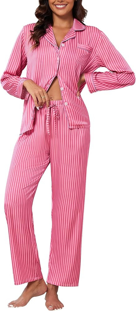 UMBY Silk Satin Pajamas for Women Set 2 Piece Silk Pjs Long Sleeve Top Cozy Sleepwear Silky Pajam... | Amazon (US)