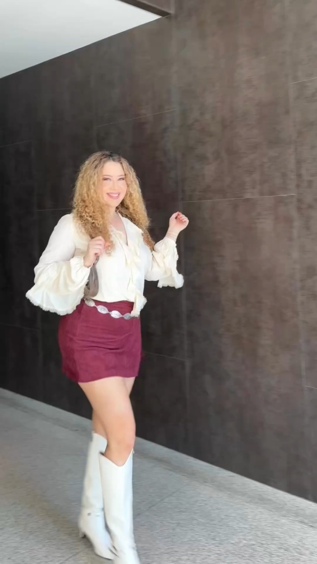 Okay, can we just talk about how obsessed I am with this fall look? @LULUS #LulusAmbassador  
This skort in ultra soft faux suede is giving me all the cozy fall vibes I need right now. The high waist and faux wrap make it super flattering while keeping it comfy and chill. I paired it with this cream ruffled lace top that’s basically a ‘70s dream come true with its flowy chiffon, plunging neckline, and the cutest eyelash lace ruffles.
And you know I had to finish it off with boots that make a statement. These knee highs in buttery faux leather have that sharp pointed toe and a Western buckle that instantly levels up the whole outfit. Plus, the silver hardware shines like little fall magic.
 Fall wardrobe, consider yourself served!  
#FallCapsule #Versatile #Moody #Elegant #Statement #TrendingNow #LoveLulus

#LTKSeasonal #LTKFindsUnder100 #LTKMidsize