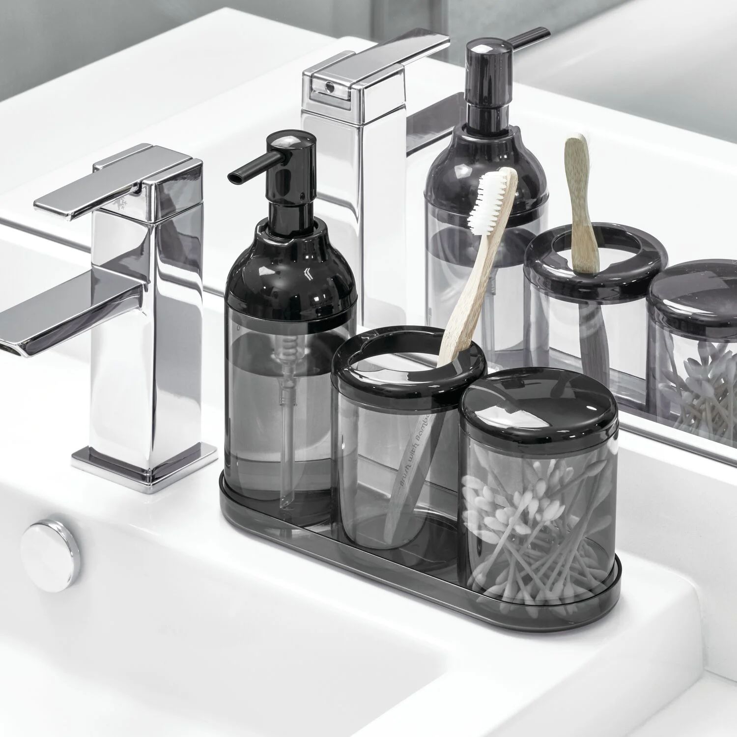 iDesign Finn 4-Piece Bathroom Accessory Set, Black and Smoke | Walmart (US)