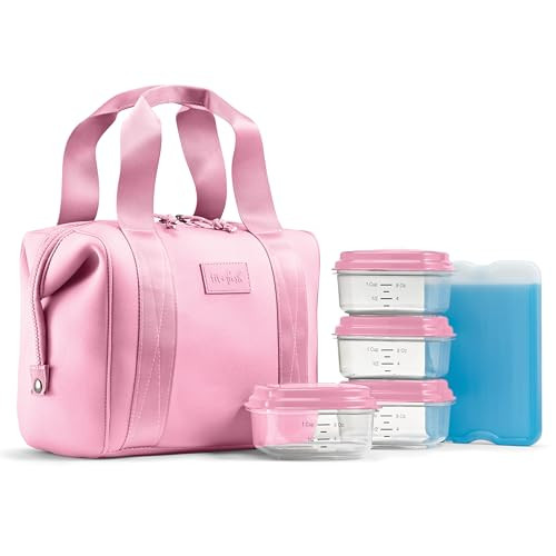 Fit & Fresh Remi Neoprene Lunch Bag For Women - Meal Prep Kit with Containers & XL Ice Pack, Self Insulating Neoprene-like Material, Machine Washable Lunch Bag, Tear-Resistant, Stain-Resistant, Pink | Amazon (US)