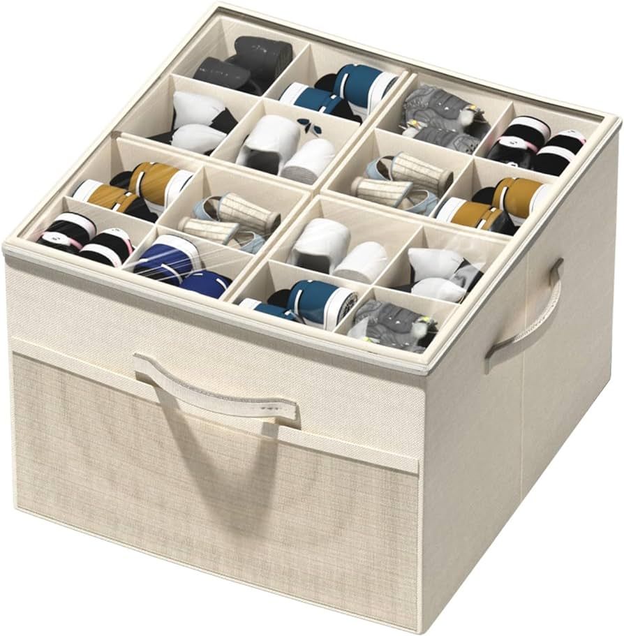 Aokeyee Shoe Organizer for Closet,Foldable Shoe Storage Organizer Box Bin w/Adjustable Dividers a... | Amazon (US)