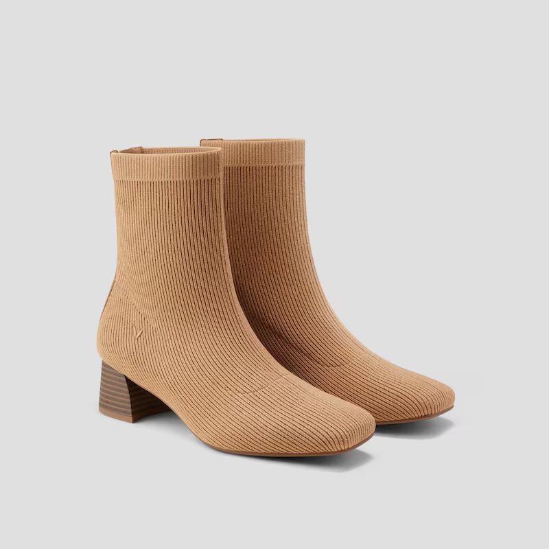Zippered Square-Toe Water-Repellent Ankle Boots (Marcella) | VIVAIA