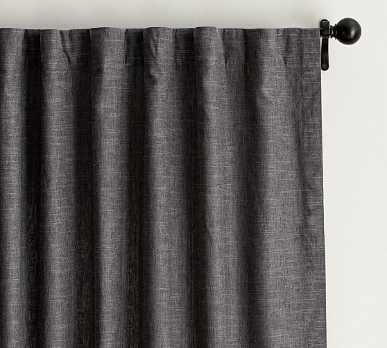 Emery Linen/Cotton Pole-Pocket Drape - Charcoal | Pottery Barn (US)