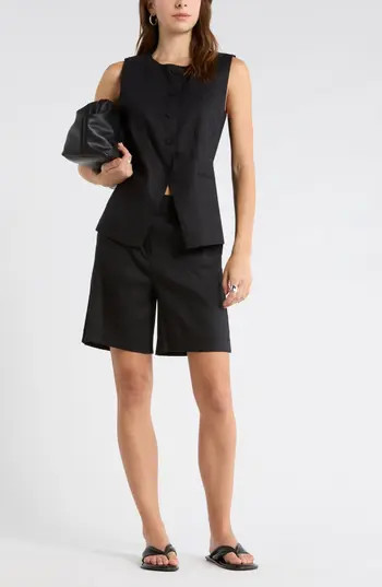 Nordstrom Collarless Cutaway Linen Blend Vest in Black at Nordstrom Rack, Size Xx-Small | Nordstrom Rack