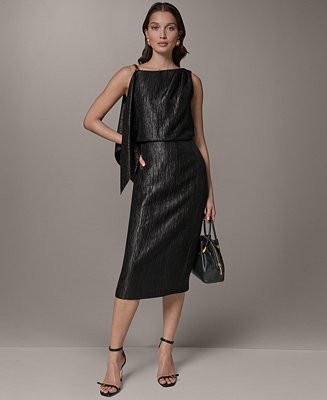 Women's Crinkle Satin Square Neck Midi Sheath Dress | Macy's