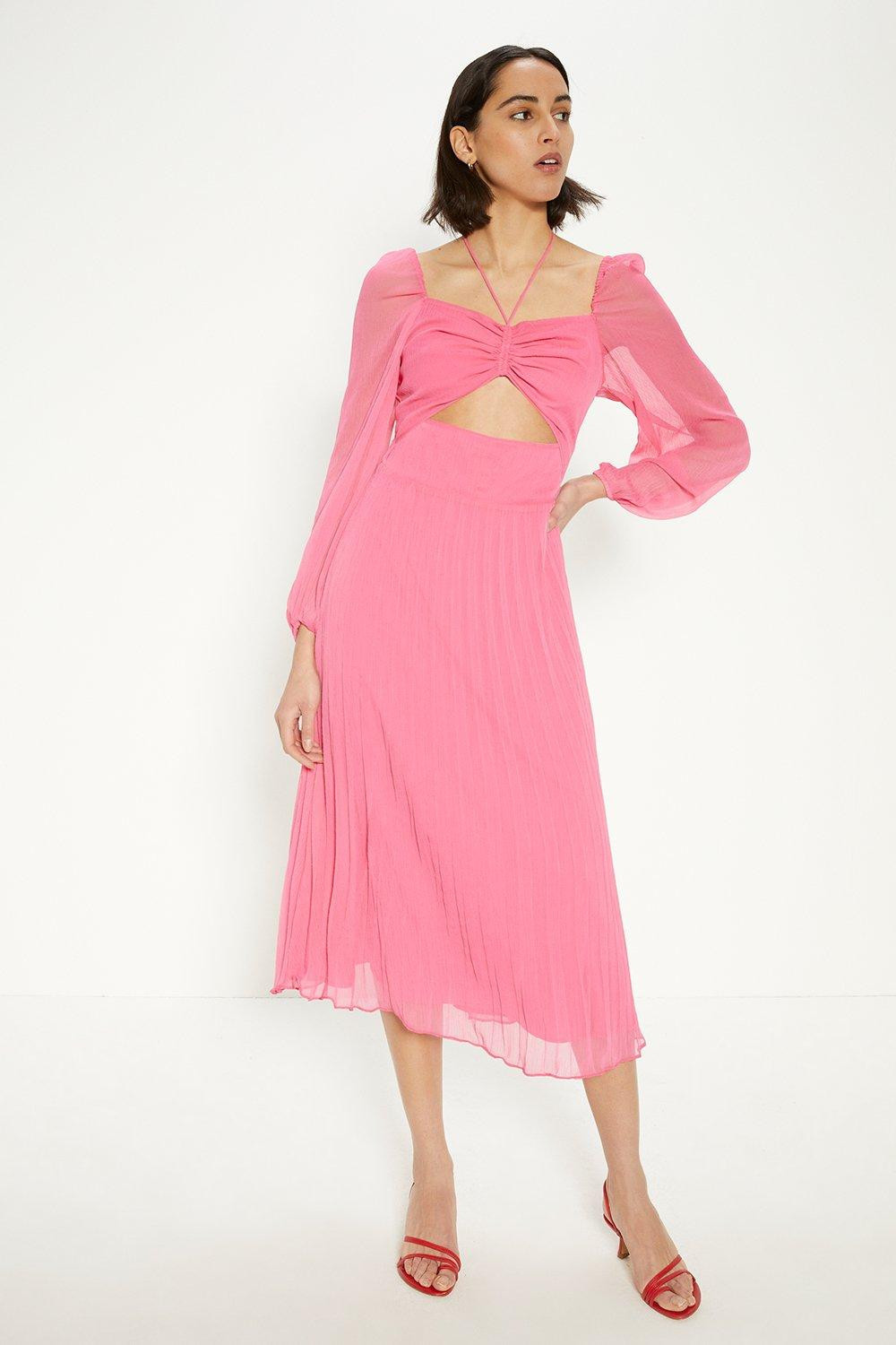 Ruched Front Pleated Chiffon Midi Dress | Oasis UK & IE