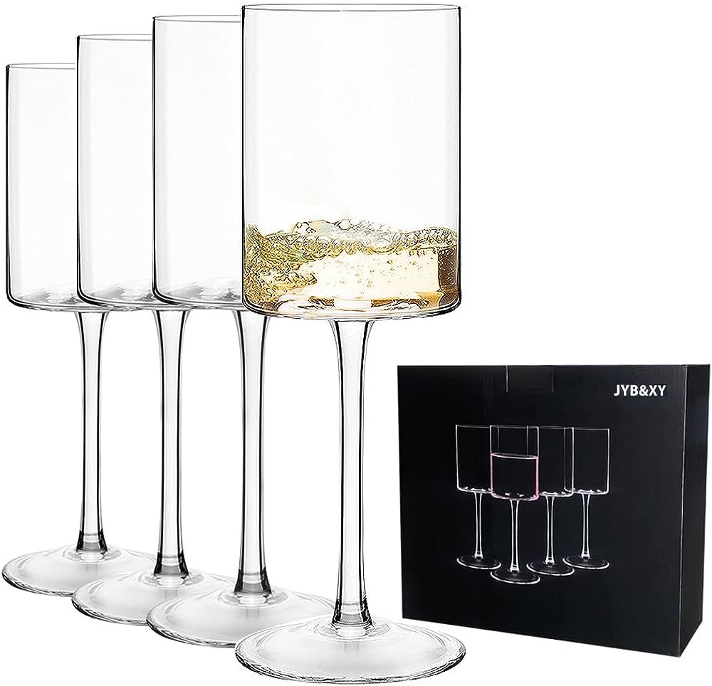 Red or White wine glasses 15oz Hand Blown Premium Crystal square wine glass set of 4 Unique Large... | Amazon (US)