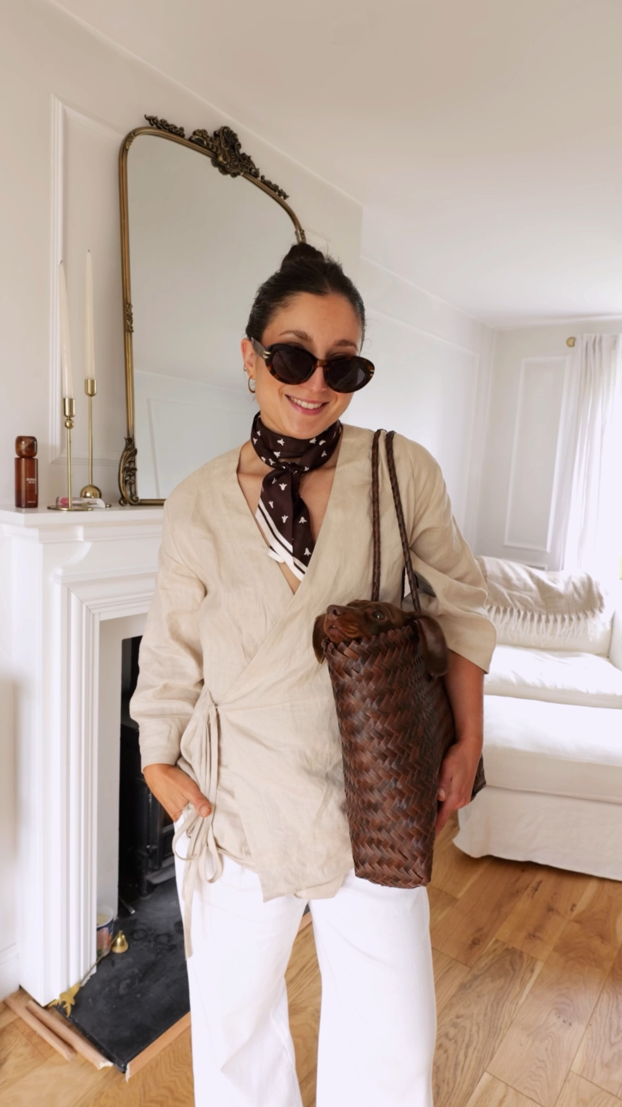 The perfect Spring, Summer look from the high street 🤍 Linen wrap top paired with white trousers and a neck scarf 🌷 Straw bag style. 

#LTKU #LTKeurope #LTKSeasonal
