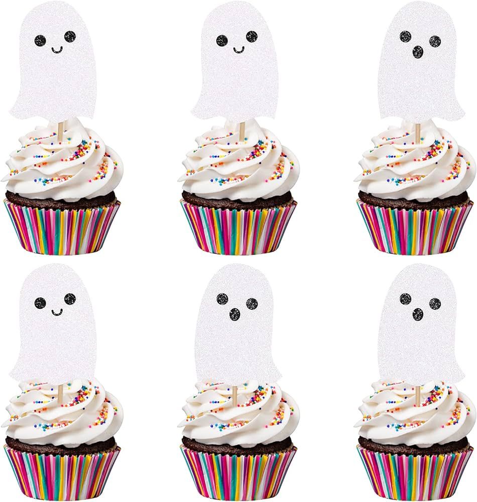 White Glitter Halloween Ghost Cupcake Toppers Baby Ghost Cupcake Toppers Halloween Baby Shower Cu... | Amazon (US)