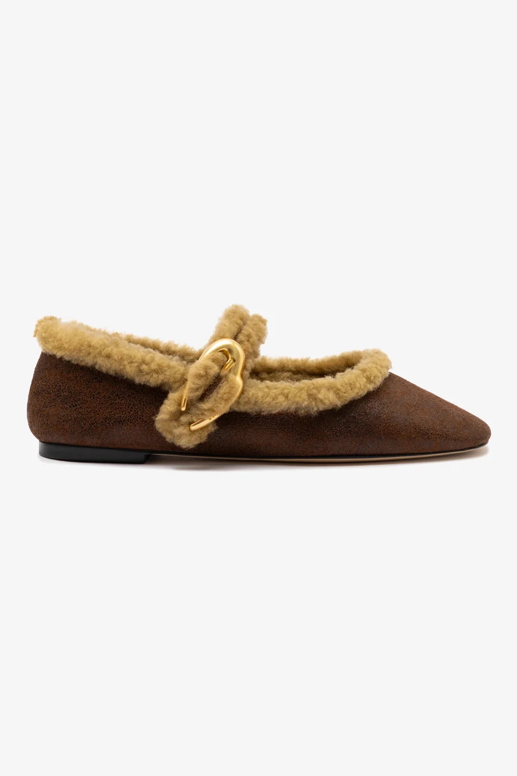 Verona Ballet Flat In Cocoa Leather And Natural Shearling | Larroude