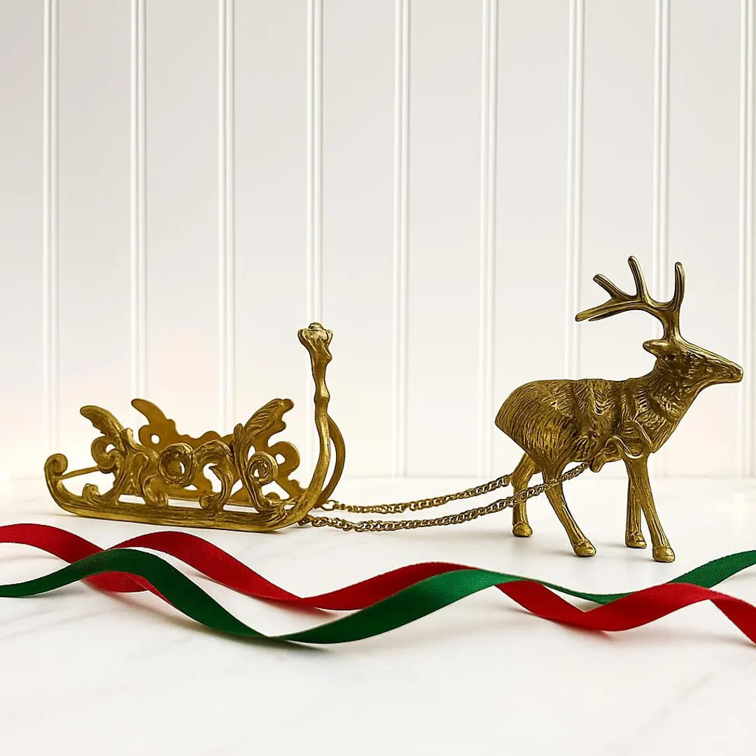 Vintage Brass Reindeer and Sleigh Figurine – Solid Brass Christmas Decor, Mid Century Holiday T... | Etsy (US)