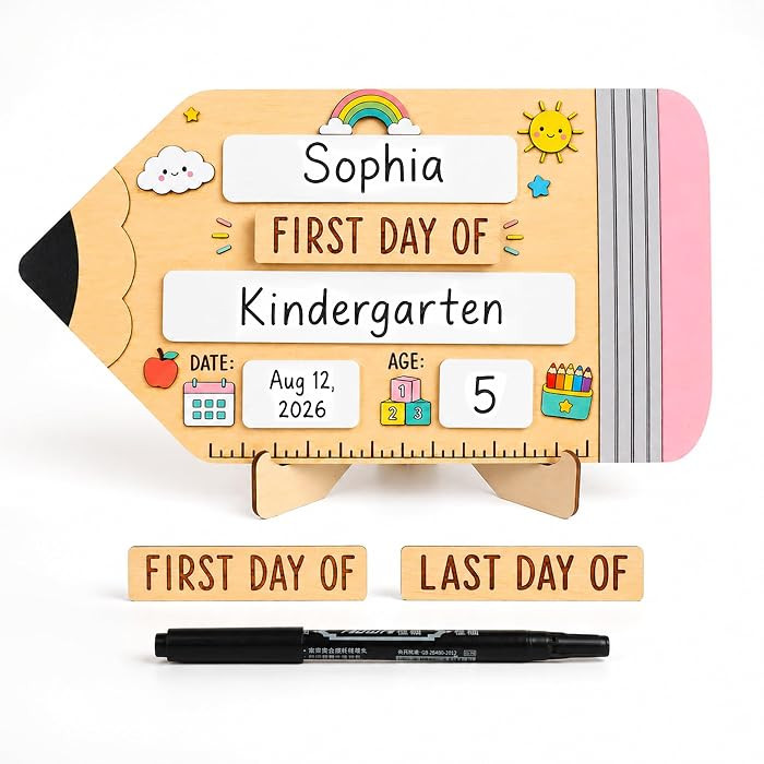 First Day of School Sign, Last Day of School Sign (Natural Wood - Pencil) | Amazon (US)