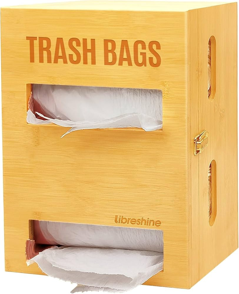 Bamboo Double Trash Bag Holder Dispenser – Wall Mount or Cabinet Storage for Kitchen/Pantry/Lau... | Amazon (US)