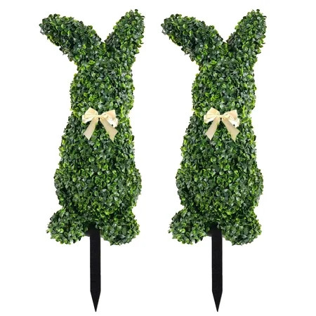 Tupukom 2 Pack Easter Decor Boxwood Bunny Topiary – 29.5'' UV-Resistant Artificial Rabbit Tree for Easter Decor, Outdoor/Indoor Faux Boxwood Topiary, Garden, Porch, Patio, Christmas Topiary | Walmart (US)