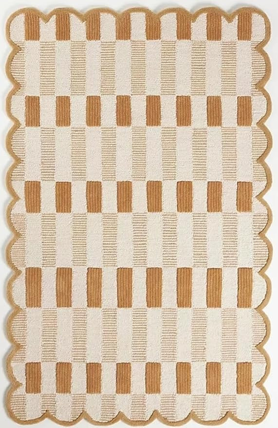 Artcore Matilda Goad Plaid Scallop Wool Hand Tufted Area Rug, Luxurious Designer, Anro Irregular ... | Amazon (US)