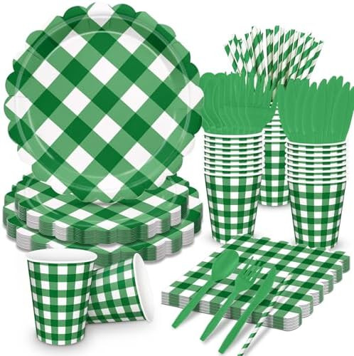192 PCS Gingham Party Supplies Serve 24 Guests Gingham Plates and Napkins and Cups for Birthday D... | Amazon (US)