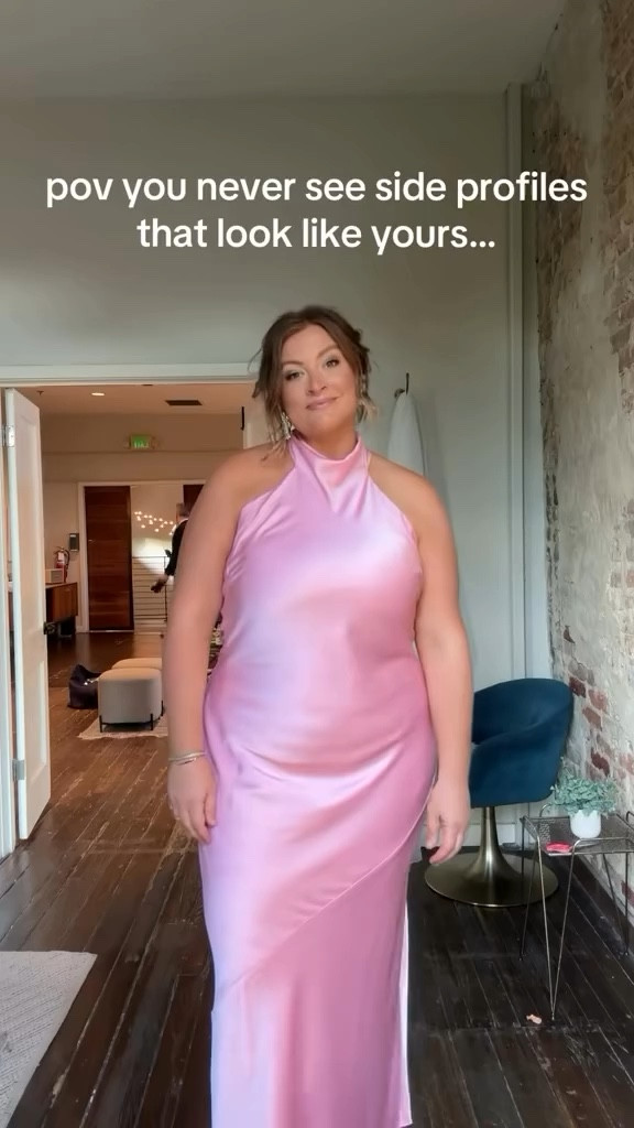 Wearing XXL for reference. Also including the boob tape, shapewear and wide fit nude heels I wore 

spring wedding guest dress, pink maxi dress, bridesmaid dress, pastel dress, halter fitted dress 

#LTKWedding #LTKSeasonal #LTKMidsize