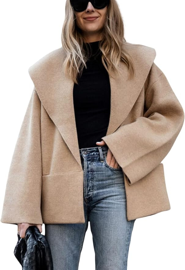 Hooever Women's Shawl Collar Sweater Oversized Cardigan Open Front Fall Winter Cropped Knit Sweat... | Amazon (US)