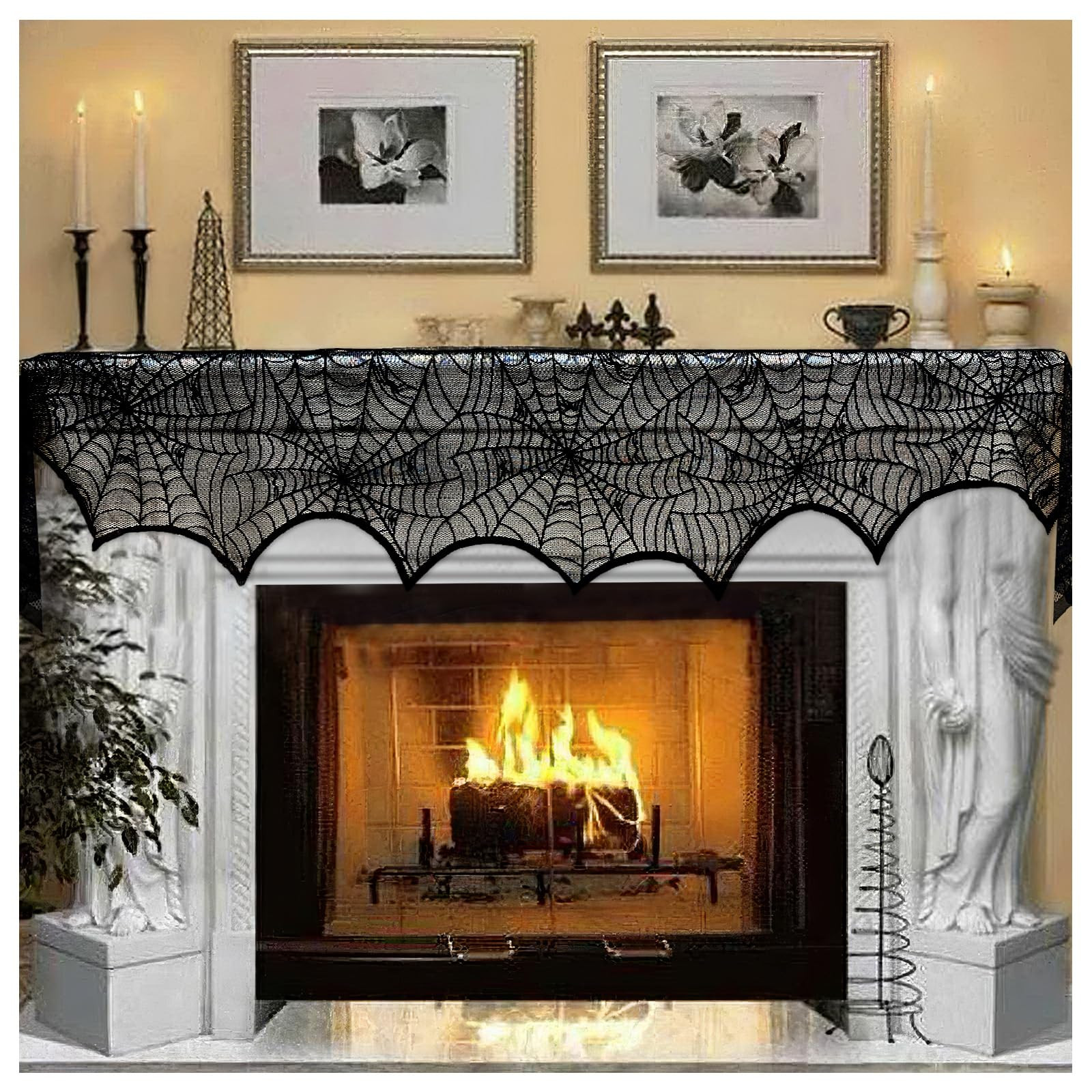 AerWo Halloween Decoration Black Lace Spiderweb Fireplace Mantle Scarf Cover Festive Party Suppli... | Amazon (US)