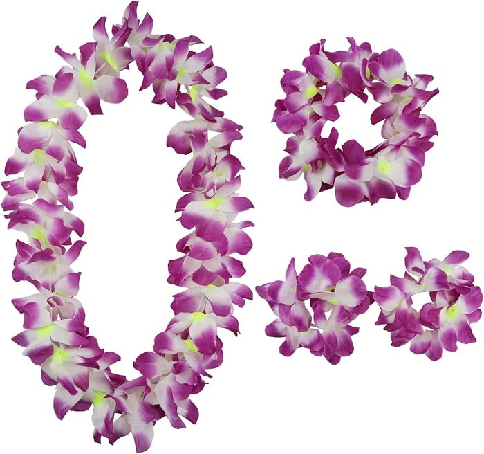 Hawaiian Leis Set,Hawaiian Luau Flower Leis Necklace Headband Bracelets Set,Essential Party Decor... | Amazon (US)
